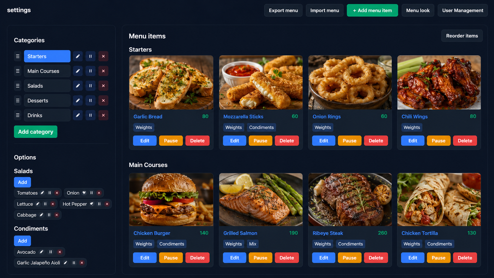 Menu management